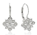 14k White Gold Starburst Drop 1/4 Ct Diamond Earrings