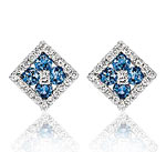 14K 1/2 CTW Diamond Blue Sapphire Deco Style Flower Stud Earrings