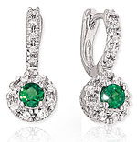 14k White Gold Round Emerald Drop Diamond Earrings