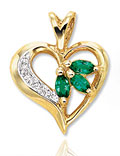 14K Yellow Gold Marquise Emerald Diamond Heart Pendant