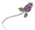 Diamond Green Garnet Pink Sapphire Flower 14K Gold Pin