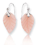 14k White Gold Leaf Designed Rose Quartz Drop Earrings
