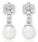 Diamond & 14K White Gold Fresh Water Pearl Earrings