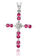 14K White Gold 1 In Ruby .10 Ct Diamond Cross Pendant