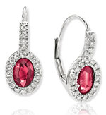 14k White Gold Oval Ruby Prong Drop Diamond Earrings