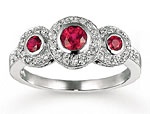 14K White Gold Oval Bezel Ruby Diamond Fashion Ring