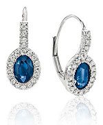 14K White Gold Blue Sapphire Diamond Drop Earrings